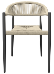 Moderner Stapelsessel mit geflochtenem Sitz und Rückenlehne, Vorderansicht
