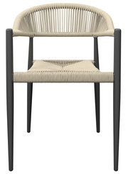 Moderner Stapelsessel mit geflochtenem Sitz und Rückenlehne, Vorderansicht