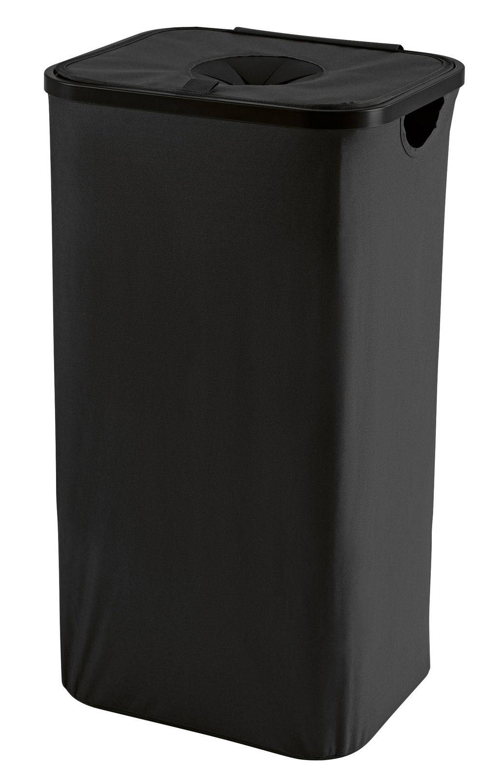 EASYmaxx Pfandflaschen Sammelbehälter Schwarzer Pfandflaschen Sammelbehälter aus Stoff mit Deckel, seitliche Perspektive