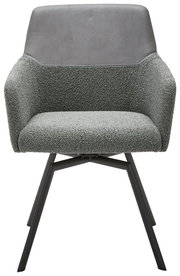 Moderner Sessel mit grauem Stoffbezug und schwarzem Metallgestell, Frontalansicht