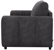 Seitenansicht eines dunkelgrauen Funktionssofas mit Armlehne, Modell HELENA.