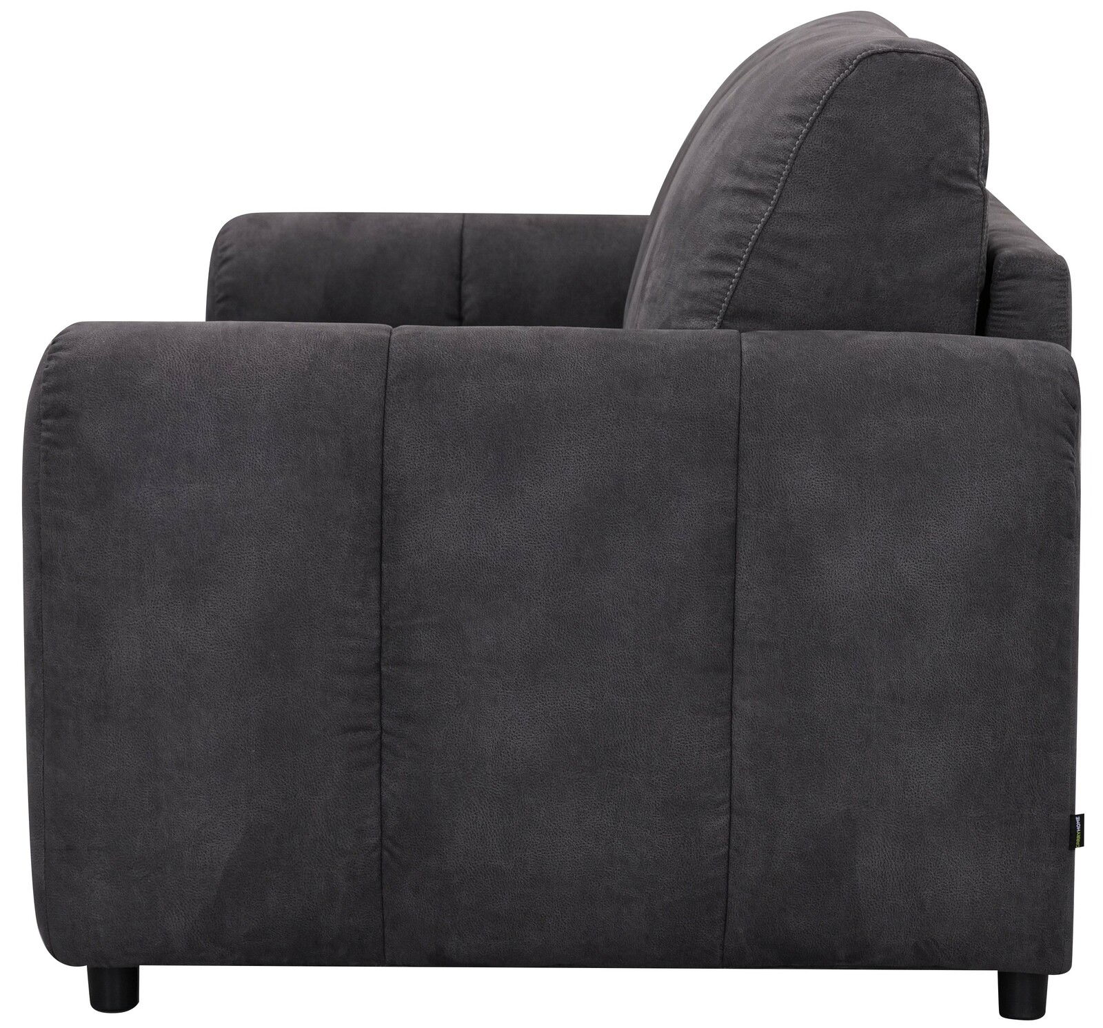 Seitenansicht eines dunkelgrauen Funktionssofas mit Armlehne, Modell HELENA.
