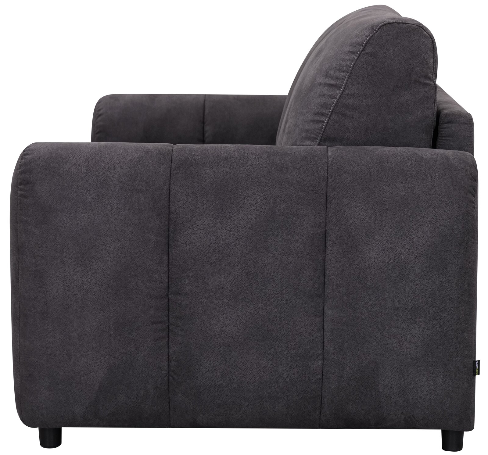 Seitenansicht eines dunkelgrauen Funktionssofas mit Armlehne, Modell HELENA.