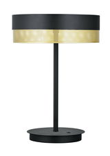 LED-Tischleuchte MESH in Schwarz und Gold, seitliche Perspektive