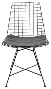 Moderner Metallstuhl mit Gitterdesign und schwarzem Sitzpolster, Frontalansicht