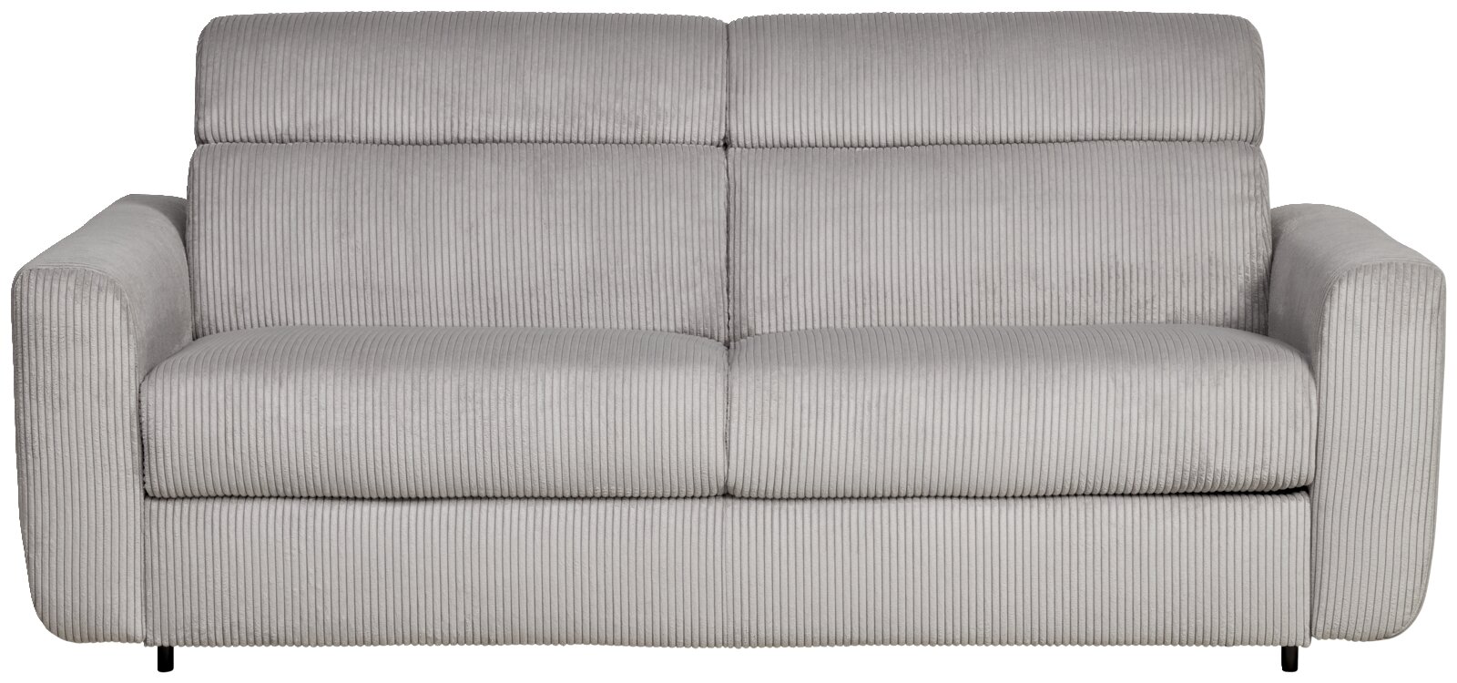 Grijze functionele bank met geribbelde stoffen bekleding, vooraanzicht