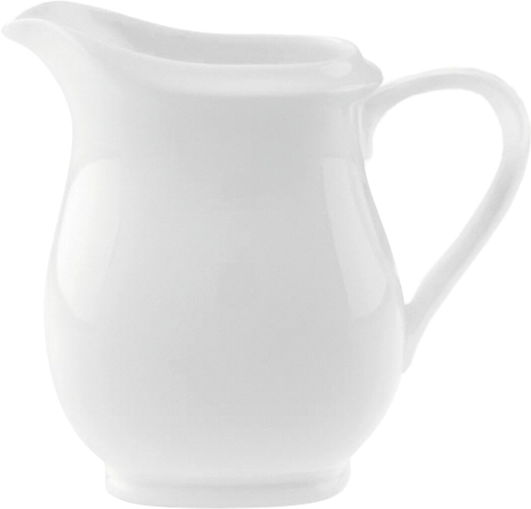 Weißes Milchkännchen aus Porzellan, seitliche Ansicht