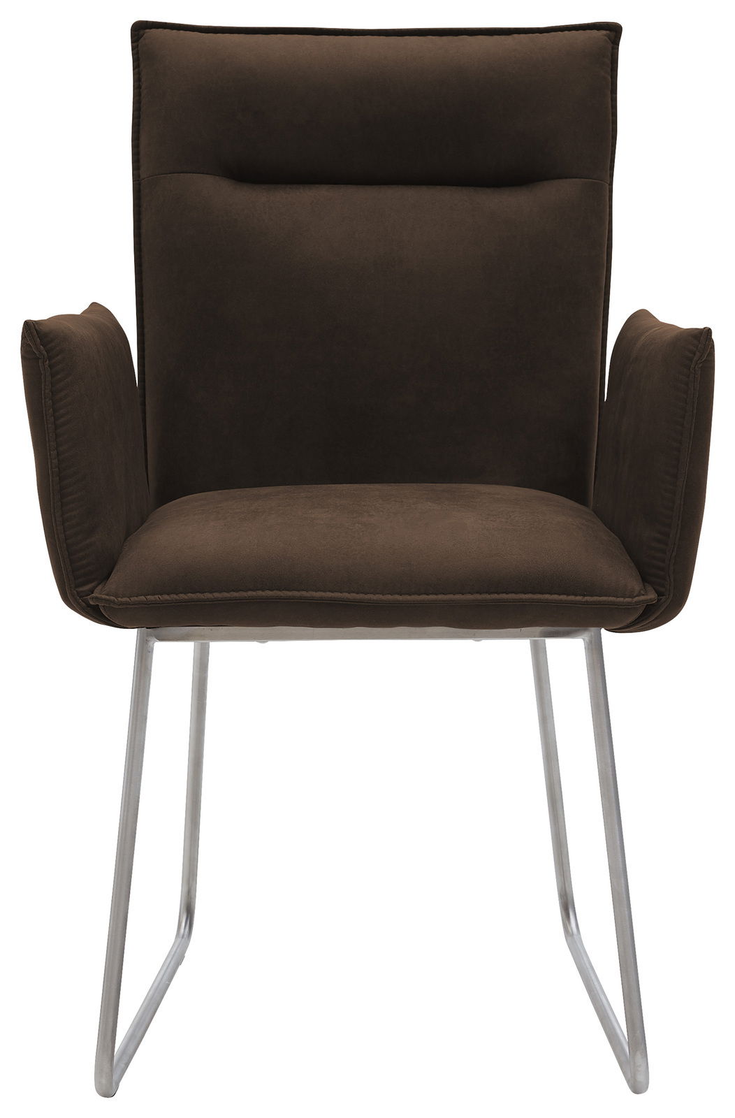 Moderner brauner Sessel mit Metallbeinen, Frontalansicht