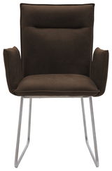 Moderner brauner Sessel mit Metallbeinen, Frontalansicht