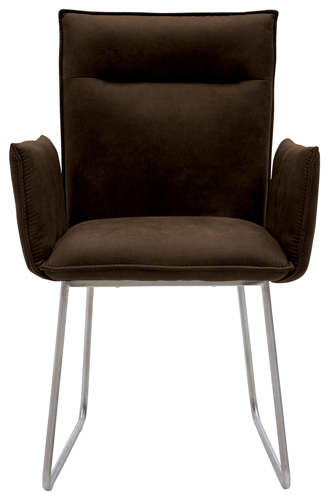 Moderner brauner Sessel mit Metallbeinen, Frontalansicht