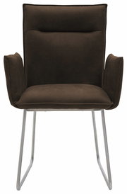 Moderner brauner Sessel mit Metallbeinen, Frontalansicht