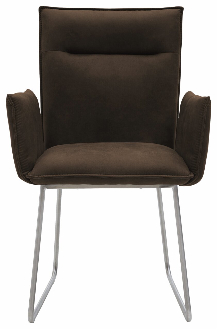 Moderner brauner Sessel mit Metallbeinen, Frontalansicht