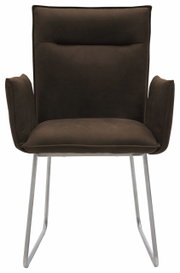 Moderner brauner Sessel mit Metallbeinen, Frontalansicht
