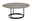 Runder Couchtisch mit Metallgestell und glatter Tischplatte, seitliche Perspektive