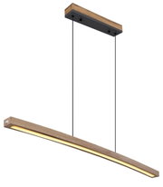 Moderne Hängeleuchte aus Holz mit gebogenem Design, seitliche Perspektive
