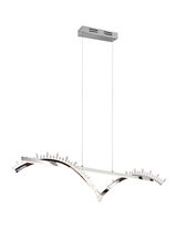Moderne LED-Hängeleuchte mit geschwungenem Design und Kristallakzenten, seitliche Perspektive.