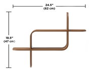 Modernes Wandregal aus Holz mit geschwungenem Design, seitliche Perspektive