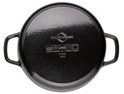 Runder Guss-Bräter mit 24 cm Durchmesser, Ansicht von unten mit zwei Griffen und KüCHENPROFI-Logo.