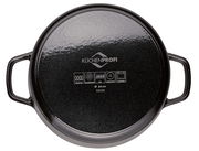 Runder Guss-Bräter mit 24 cm Durchmesser, Ansicht von unten mit zwei Griffen und KüCHENPROFI-Logo.