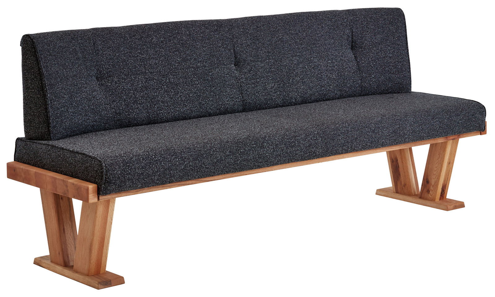 Valdera Bank ALEGRA II Moderne Bank mit dunkelgrauem Stoffbezug und Holzgestell, seitliche Perspektive