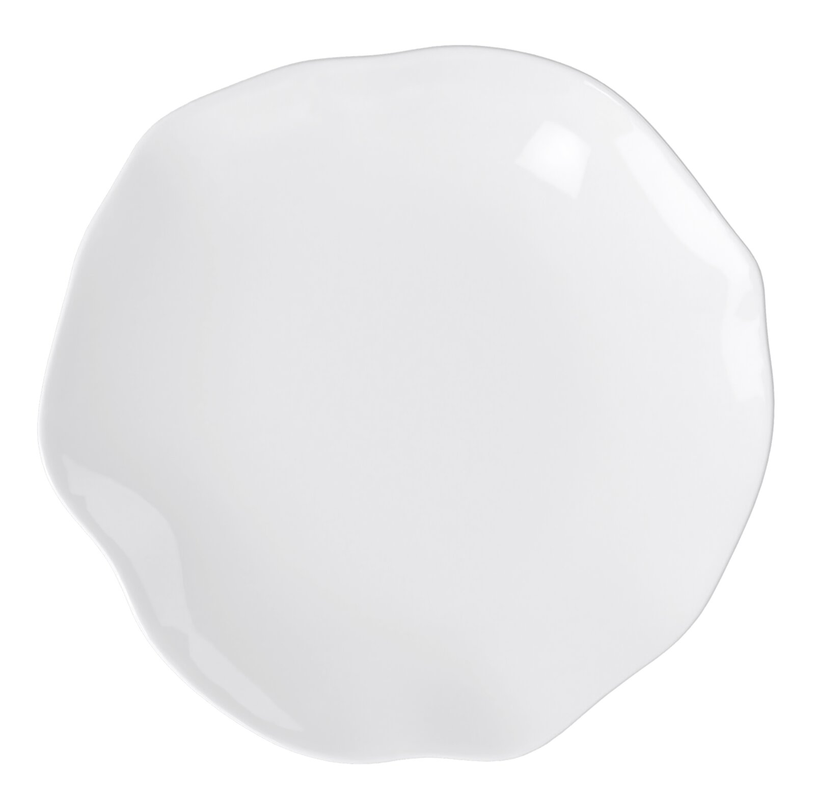 Villeroy & Boch Frühstücks-/Dessertteller PURA Weiße, glänzende, unregelmäßig geformte Platte aus Keramik/Porzellan in Draufsicht (Top-Down) vor schwarzem Hintergrund