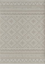 Teppich mit geometrischem Muster in Beige- und Grautönen, Draufsicht