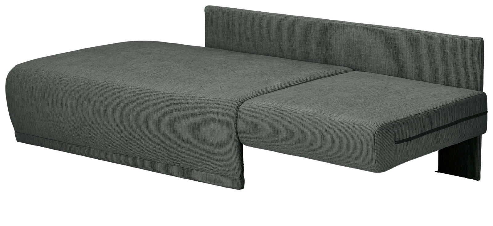 Graue Recamiere mit Rückenlehne, seitliche Perspektive