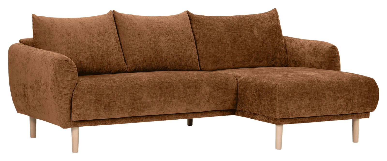 Braunes Ecksofa mit Ottomane rechts, Vorderansicht