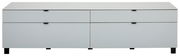 Modernes TV-Lowboard in Weiß mit vier Schubladen, frontale Ansicht