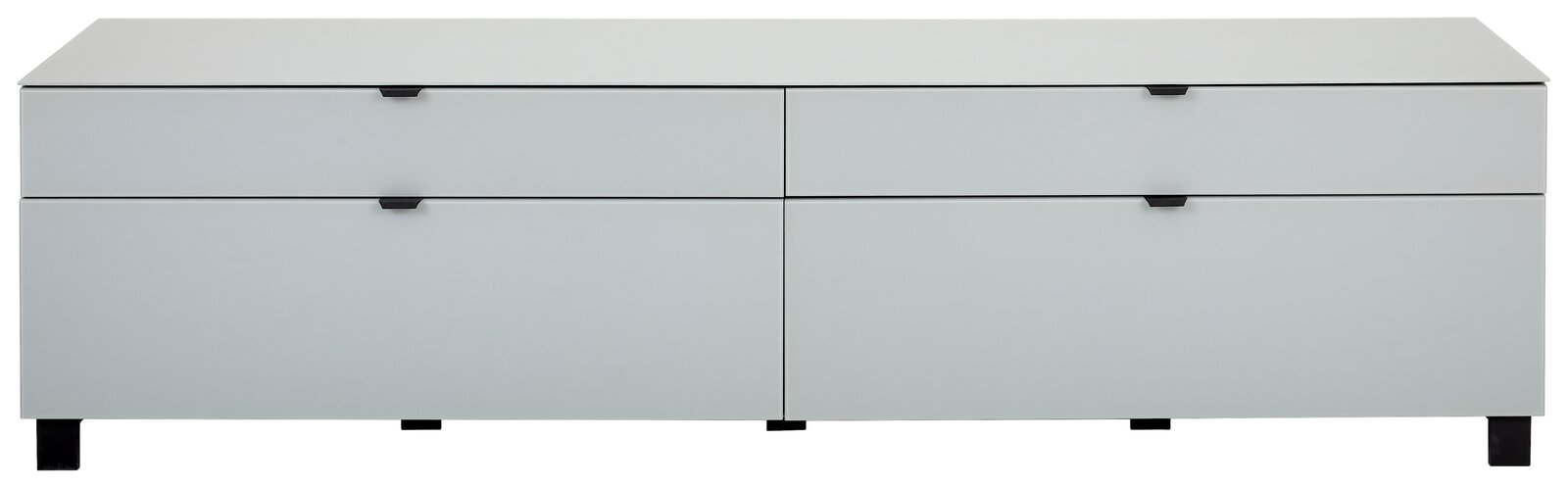 Modernes TV-Lowboard in Weiß mit vier Schubladen, frontale Ansicht
