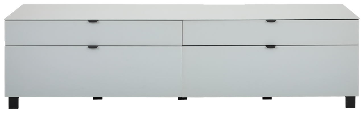 Modernes TV-Lowboard in Weiß mit vier Schubladen, frontale Ansicht