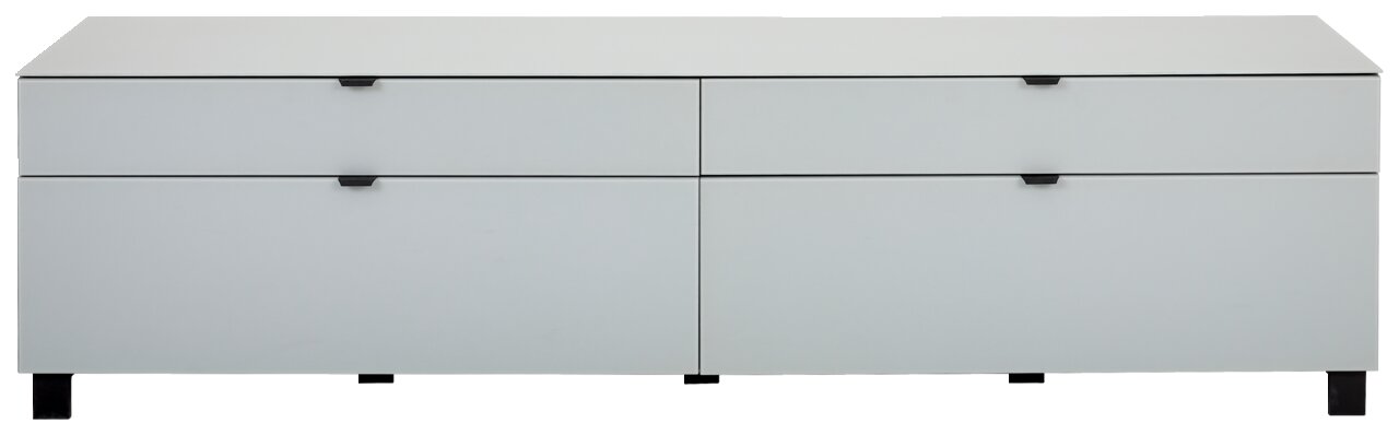 Modernes TV-Lowboard in Weiß mit vier Schubladen, frontale Ansicht