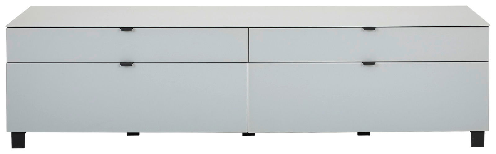 Modernes TV-Lowboard in Weiß mit vier Schubladen, frontale Ansicht