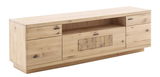 Holz-Lowboard mit Schubladen und offenen Fächern, seitliche Perspektive