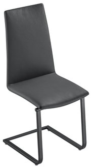 Moderner schwarzer Stuhl mit Lederbezug und Metallgestell, seitliche Perspektive