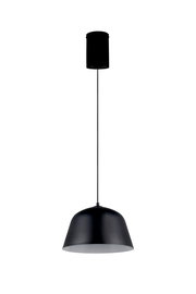 Moderne schwarze Hängeleuchte mit schlichtem Design, seitliche Perspektive