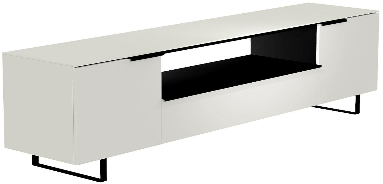 Moderano XL TV-Lowboard BORMIO Weißes XL TV-Lowboard mit schwarzem offenen Fach, seitlicher Blickwinkel