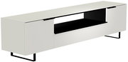 Weißes XL TV-Lowboard mit schwarzem offenen Fach, seitlicher Blickwinkel