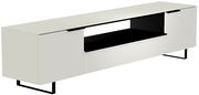 Weißes XL TV-Lowboard mit schwarzem offenen Fach, seitlicher Blickwinkel