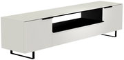 Weißes XL TV-Lowboard mit schwarzem offenen Fach, seitlicher Blickwinkel