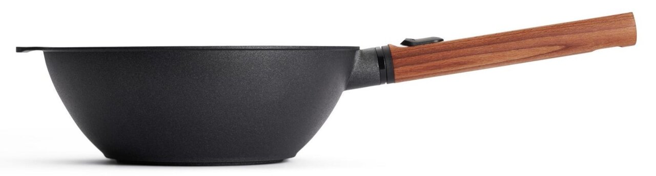 Guss-Wok 24cm mit Holzgriff, Seitenansicht