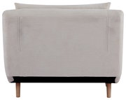 Rückansicht eines beigen Funktionssessels mit Holzbeinen