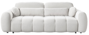 Weißes Funktionssofa mit runden Armlehnen und Kissen, Frontalansicht