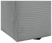 Nahaufnahme einer Ecke eines Big-Sofas mit grauem, geripptem Stoffbezug.