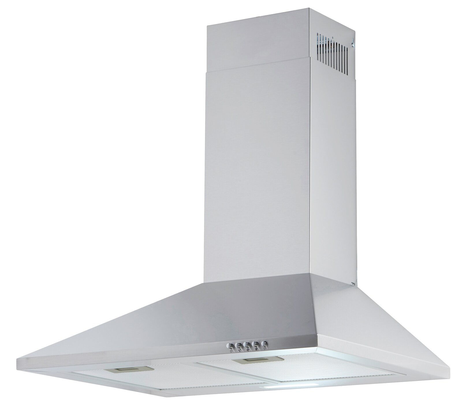 Silberne Dunstabzugshaube in Frontalansicht
