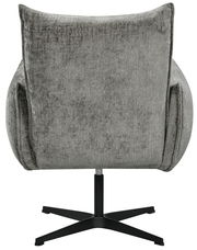 Rückansicht eines grauen Relaxsessels mit schwarzem Drehfuß