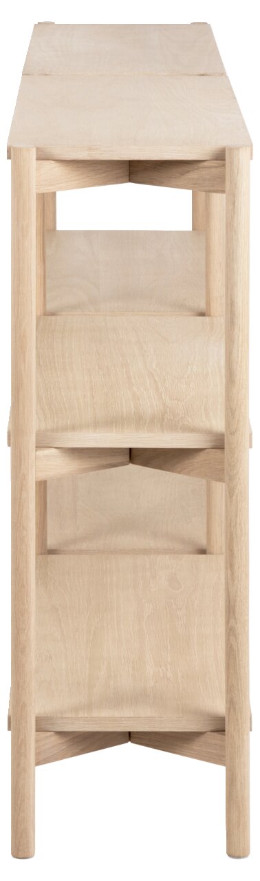 Seitenansicht eines Livetastic Regals OXFORD aus hellem Holz mit mehreren Ablageflächen.