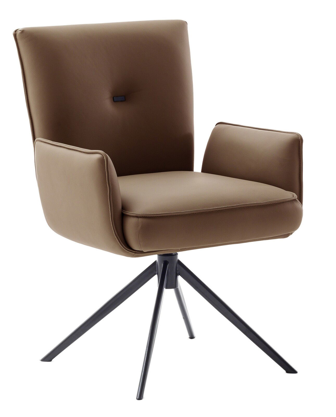 Valnatura Sessel MINATY Moderner brauner Sessel mit Armlehnen und schwarzem Metallgestell, seitliche Perspektive