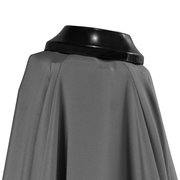 Nahaufnahme eines grauen Pendelschirms mit schwarzem Rand, von oben betrachtet.