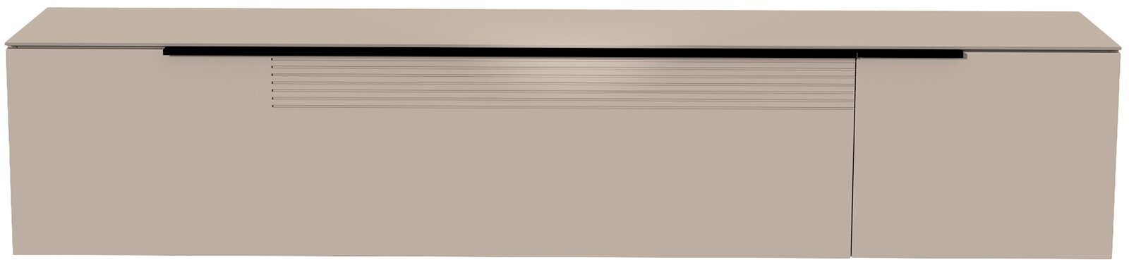 Frontansicht eines XL Hänge-Lowboards in modernem Design mit glatter Oberfläche und dezenten Linienakzenten.